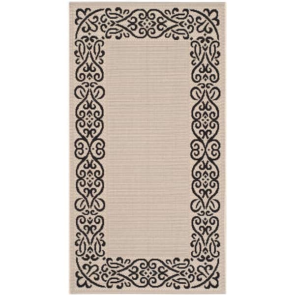 SAFAVIEH Courtyard Sand/Black Doormat 2 ft. x 4 ft. Border Indoor/Outdoor Patio Area Rug