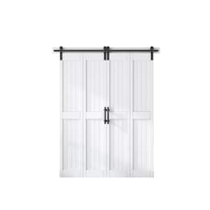60 in. x 84 in. MDF Bi-Fold Barn Door with Hardware Kit, Covered with Water-Proof PVC Surface, White, H-Frame
