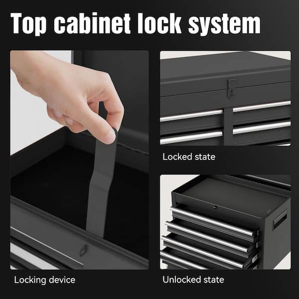 5-Drawer Black Rolling Tool Storage Cabinet Lockable Tool Chest with Detachable Top Tool Box and Adjustable Shelf