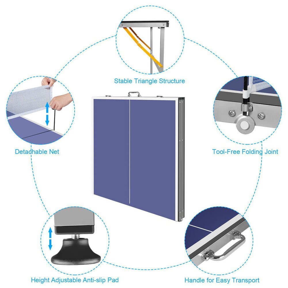 Mid-Size Blue Aluminum Folding Ping Pong Table with Net