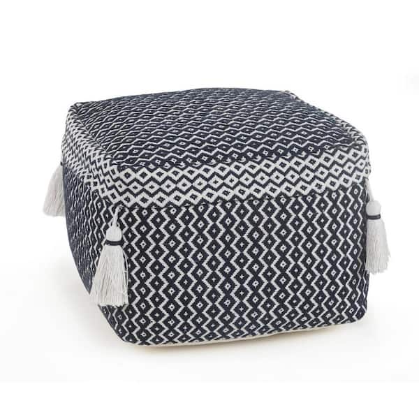 HomeRoots Amelia Blue Cotton Square Accent Ottoman