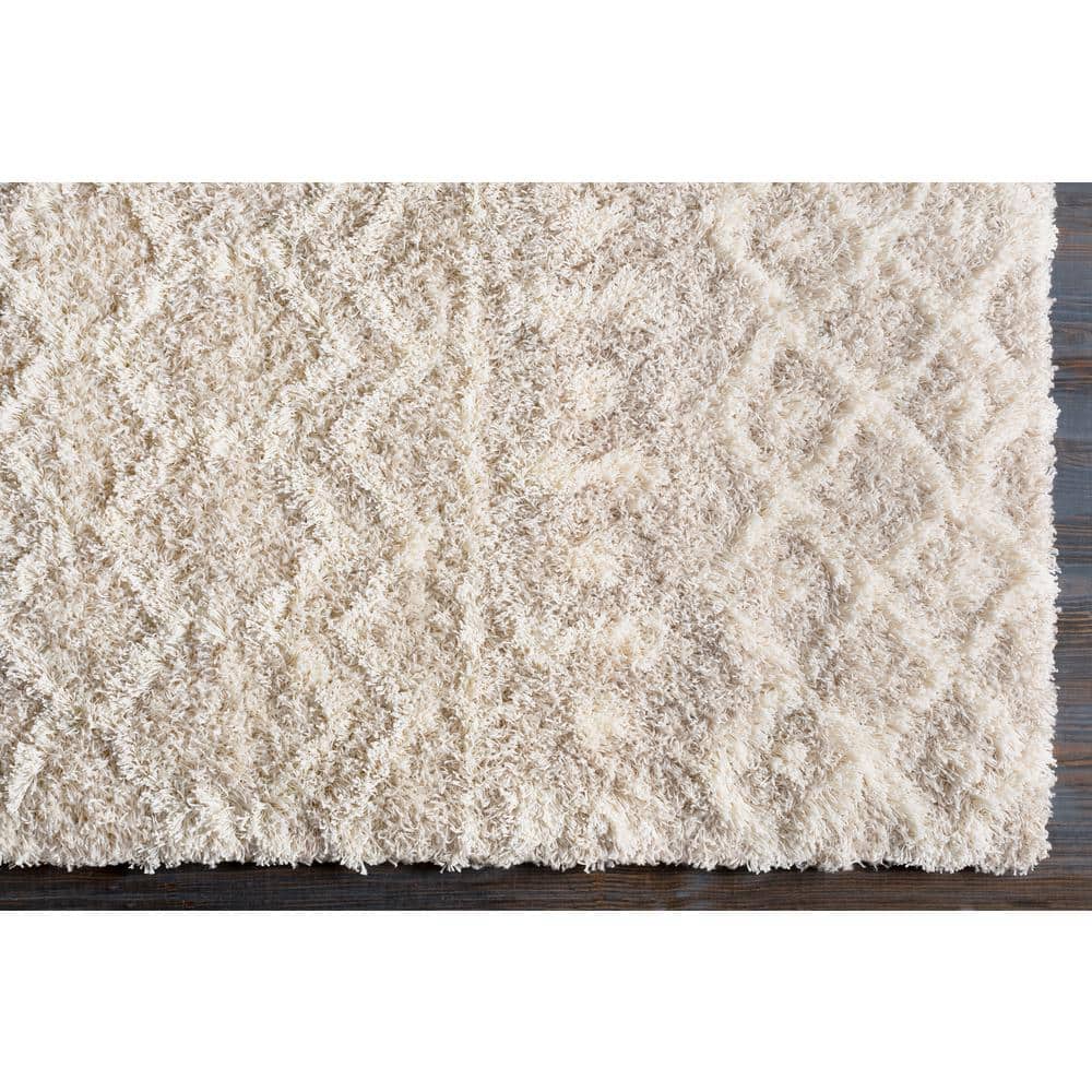 Beige Moroccan Shag Area Rug, 8'10" x 12', Polypropylene