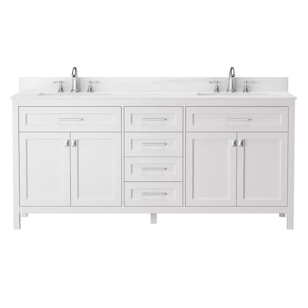 Boosicavelly 72 in. W x 22 in. D x 34 in. H Double Sink Freestanding Bath Vanity in White with White Carrara Marble Top