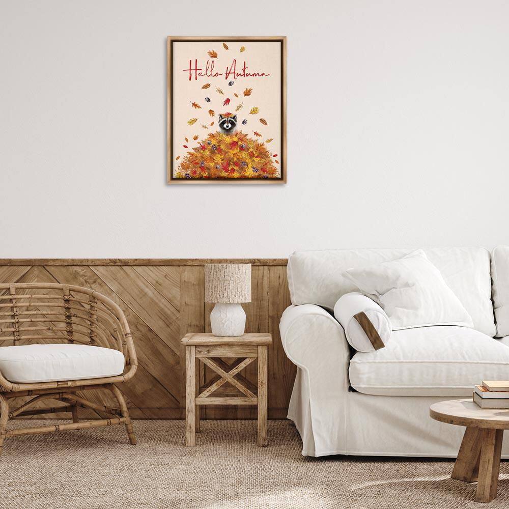 Hello Autumn Raccoon by Elizabeth Tyndall Brown Floater Frame Animal Graphic Art Print 31 in. x 25 in. price history on PriceWatchPro