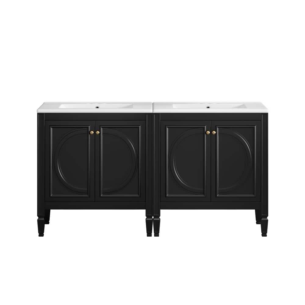 60 in. W Double Sink Freestanding Bath Vanity in Black with White Ceramic Top Unassembled price history on PriceWatchPro