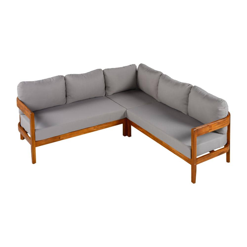 Acacia Wood Outdoor Patio Conversation Set with Grey Cushions for Backyard, Garden price history on PriceWatchPro