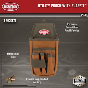 5 in. 5-Pocket Utility Tool Belt Pouch with Flap Fit