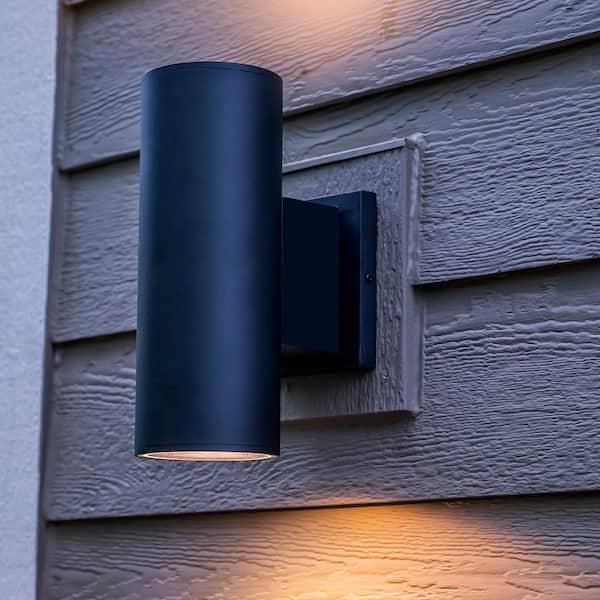 Turrill 13.39 in. Matte Black Cylinder Outdoor Wall Light Porch Sconce