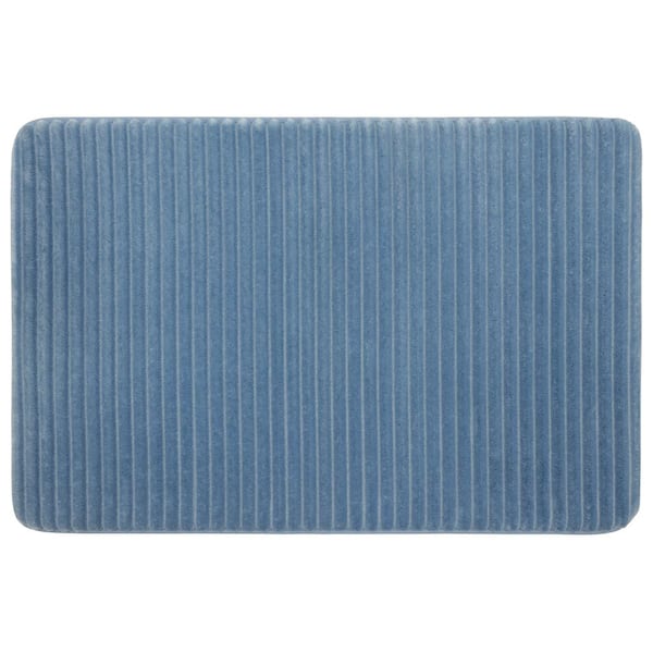 Mohawk Home Roswell 20 in. x 30 in. Blue Linen Polyester Machine Washable Bath Mat
