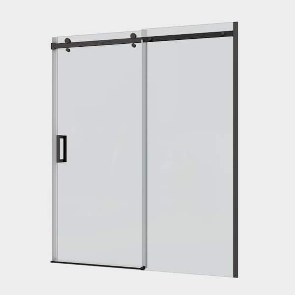 TCYO 54 in. W x 74 in. H Sliding Semi-Frameless Shower Door in Matte Black Finish with Clear Glass