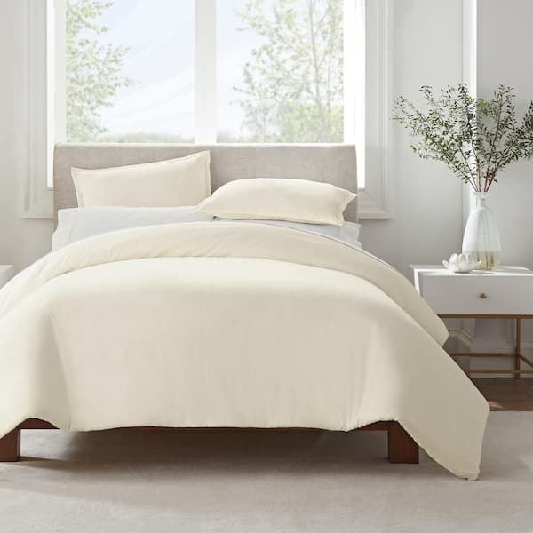 Simply Clean 3-Piece Ivory Solid Microfiber Full/Queen Duvet Set