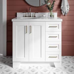 Taylor 37 in. W x 22 in. D x 36 in. H Freestanding Bath Vanity in White with Carrara White Marble Top
