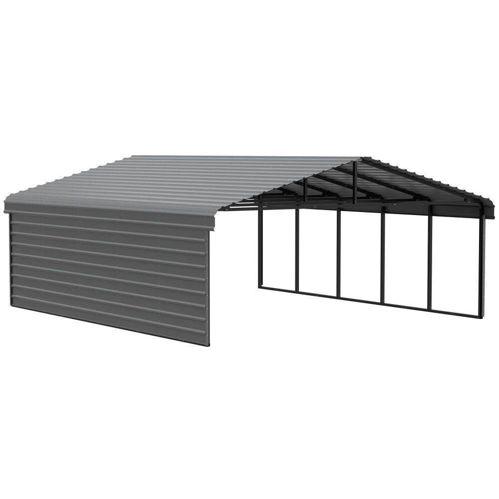 ARROW 20 ft. W x 24 ft. D x 9 ft. H Charcoal Galvanized Steel Carport with 1-Side Wall Kit (CPHC202409ECL1)