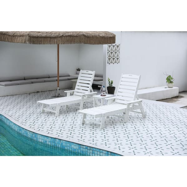 TIRAMISUBEST White 3-Piece Outdoor Chaise Lounge with Side Table, Oversized Chaise Lounge Chair Set All Weather Patio Lounge Chair