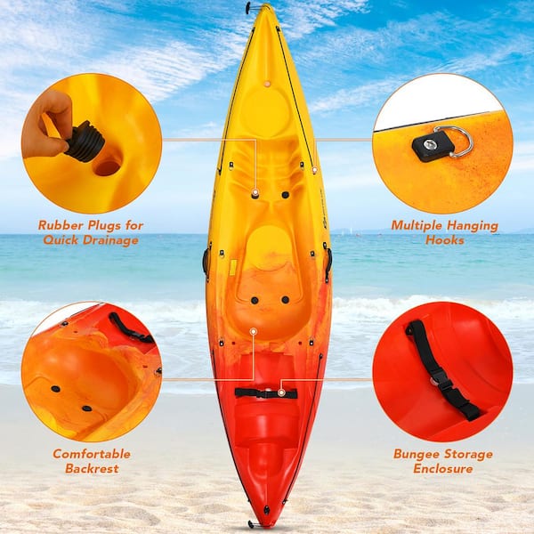 Costway 10.2 Orange Single Sit-On-Top Kayak 1-Person Kayak Boat with Aluminum Paddle SP37770YE Home Depot