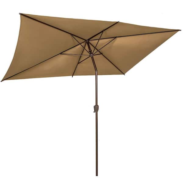Unbranded 6.5 x 10 ft. Steel Market Tilt Patio Umbrella in Tan with Crank and Push Button Tilt