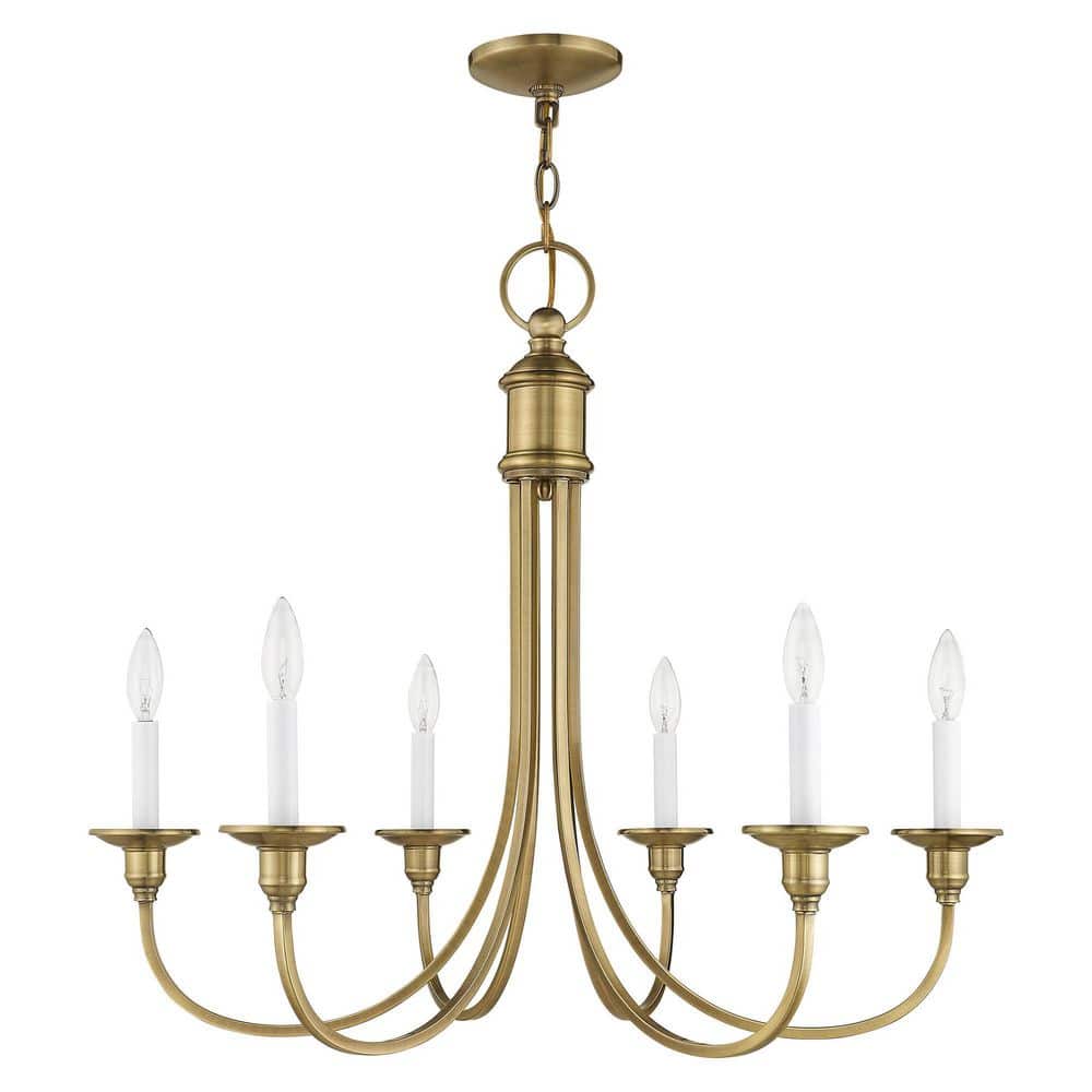 Antique Brass 6-Light Candle Chandelier