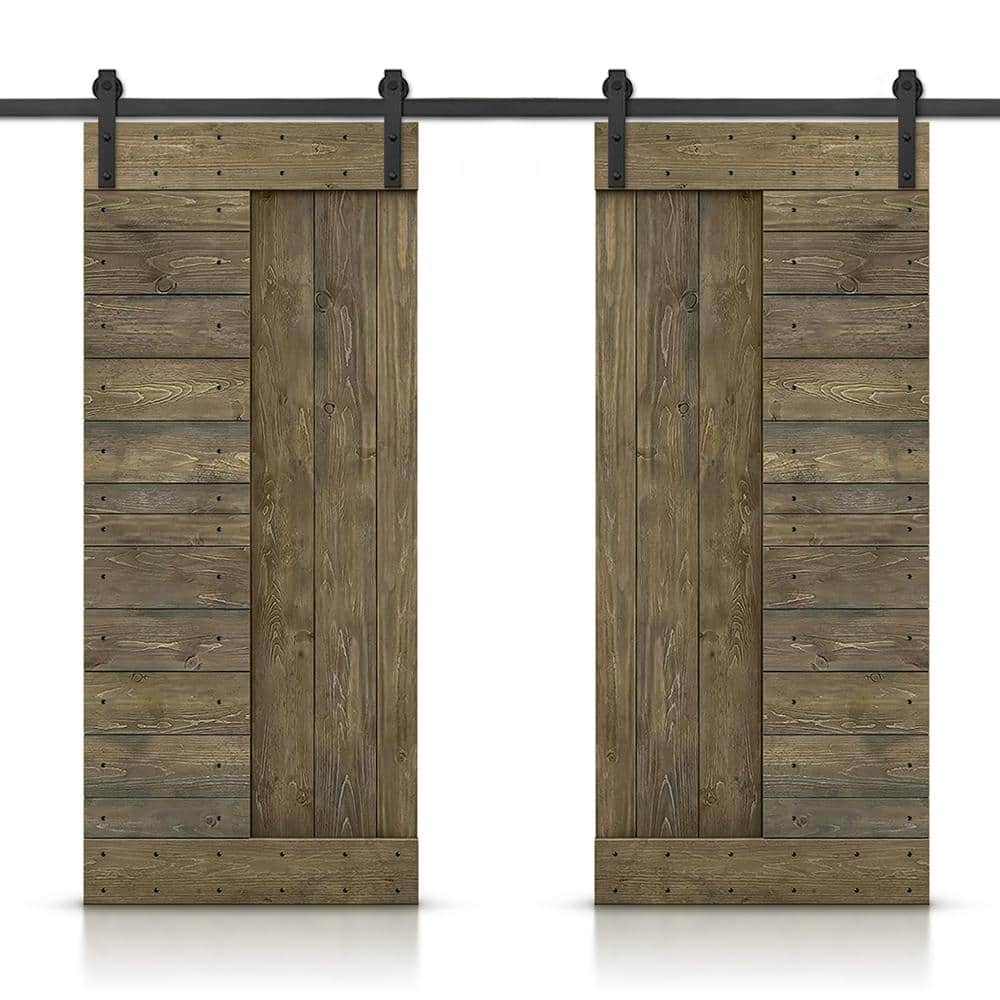 60 in. x 84 in. Aged Barrel Stained DIY Knotty Pine Wood Interior Double Sliding Barn Door with Hardware Kit price history on PriceWatchPro