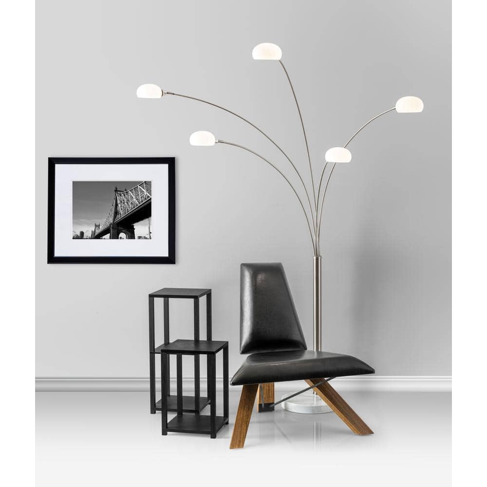 Adjustable Multi-Head White Arc Floor Lamp with Marble Base