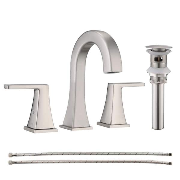 YASINU 8 in. Widespread Double Handles Bathroom Faucet with Drain Kit Included in Brushed