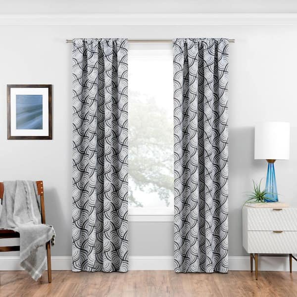 Eclipse Benchley Charcoal Fan Pattern Polyester 37 in. W x 63 in. L Blackout Single Rod Pocket Curtain Panel