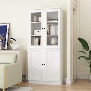 70.9 in. Tall x 31.5 in. W White Wood 5-Shelf Accent Bookcase Bookshelf With Glass Doors, Adjustable Shelves