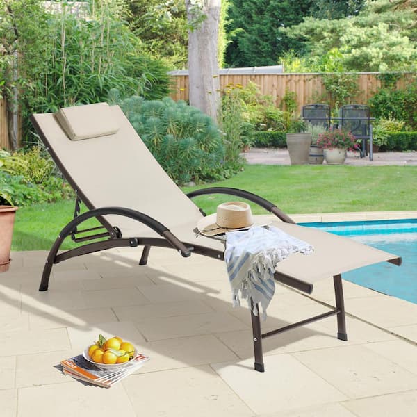 Crestlive Products Foldable Aluminum Outdoor Lounge Chair in Tan (1-Pack)