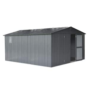 11.5 ft. W x 12.8 ft. D Metal Outdoor Garden Storage Shed with Windows, Lockable Double Door, Dark Gray (147.2 sq. ft.)