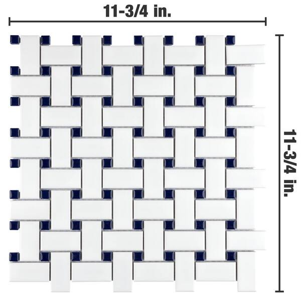 Metro Basketweave White w/Black Dot 11-3/4 in. x 11-3/4 in. Porcelain Mosaic Tile (9.8 sq. ft./Case) Metro Basketweave White w/Black Dot 11-3/4 in. x 11-3/4 in. Porcelain Mosaic Tile (9.8 sq. ft./Case)