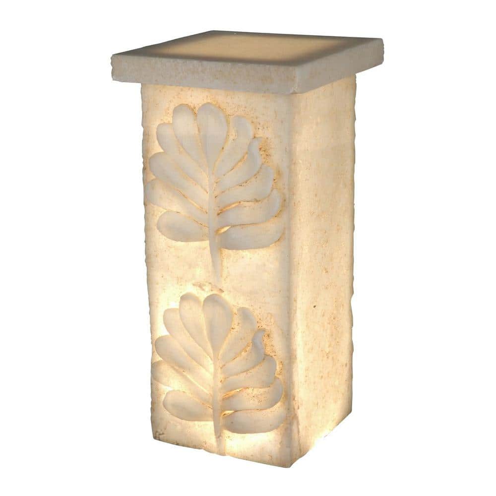 Cream Outdoor Polyresin Pedestal With Embossed Leaf Design Flower Pot For F