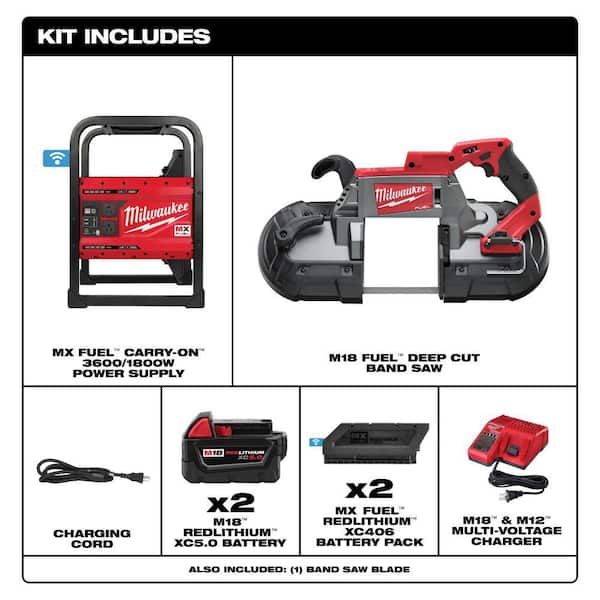 MX FUEL 3600-Watt/1800-Watt Lithium-Ion Battery Powered Portable Power Station with M18 FUEL Deep Cut Band Saw Kit