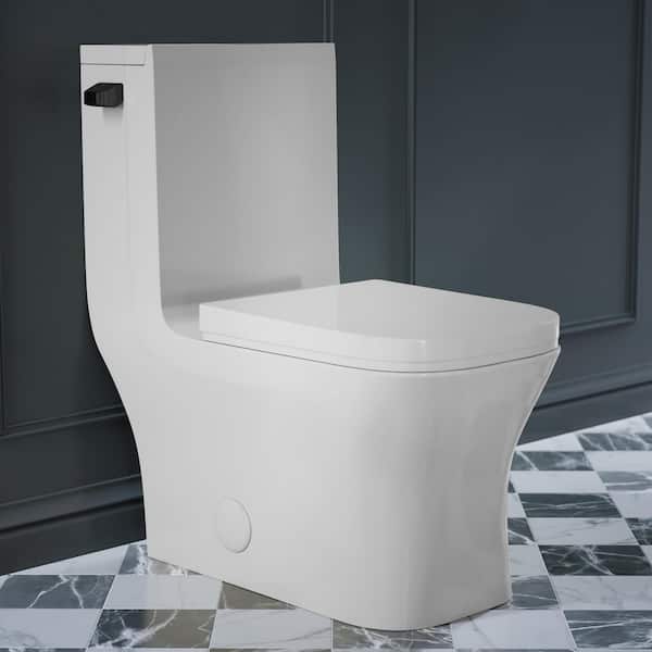 Concorde One-Piece 1.28 GPF Single Flush Square Toilet in Glossy White with Black Hardware Seat Included