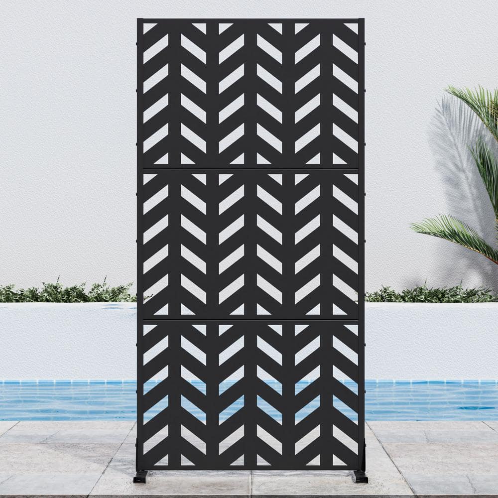 72 in. H x 35 in. W Black Outdoor Metal Privacy Screen Garden Fence Arrow P