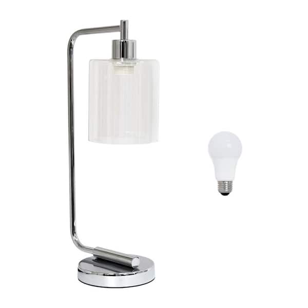 Creekwood home Vintage Vantage 18.8 in. Chrome Minimalist Industrial Curved Arm Task & Reading Desk Lamp w/ Glass Shade, with LED Bulb