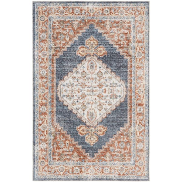 Nourison Astra Machine Washable Denim Multicolor 3 ft. x 5 ft. Distressed Traditional Area Rug