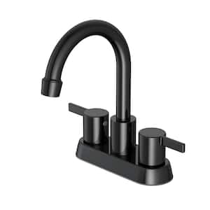 Garrick 4 in. Centerset 2-Handle High-Arc Bathroom Faucet w/Drain Kit Included & 2-Piece Hose in Matte Black (2-Pack)