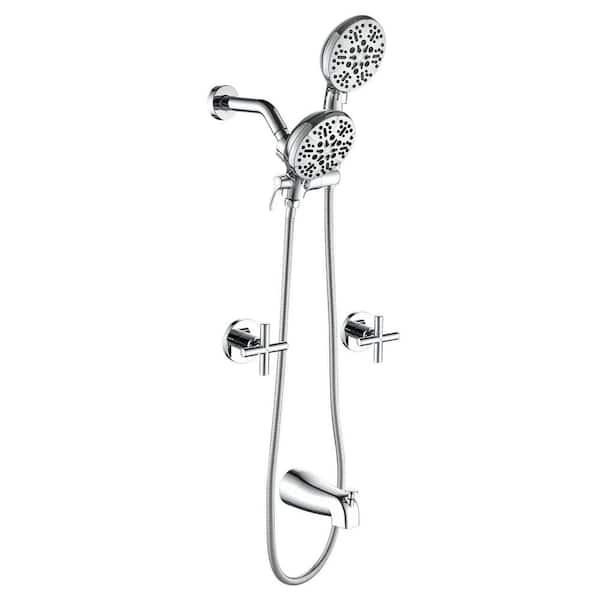 3 Handles 7-Spray Tub and Shower Faucet 2.5 GPM 4.72 in Shower Head in Chrome Valve Included