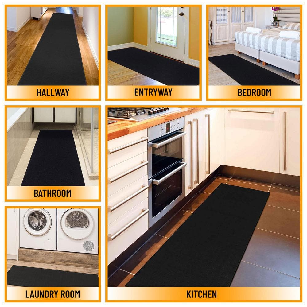 Black Synthetic Non-Slip Rectangle Area Rug