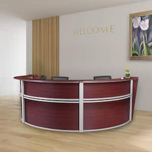 143.5 in. Mahogany Marque Triple-Unit Reception Curved Desk Workstation