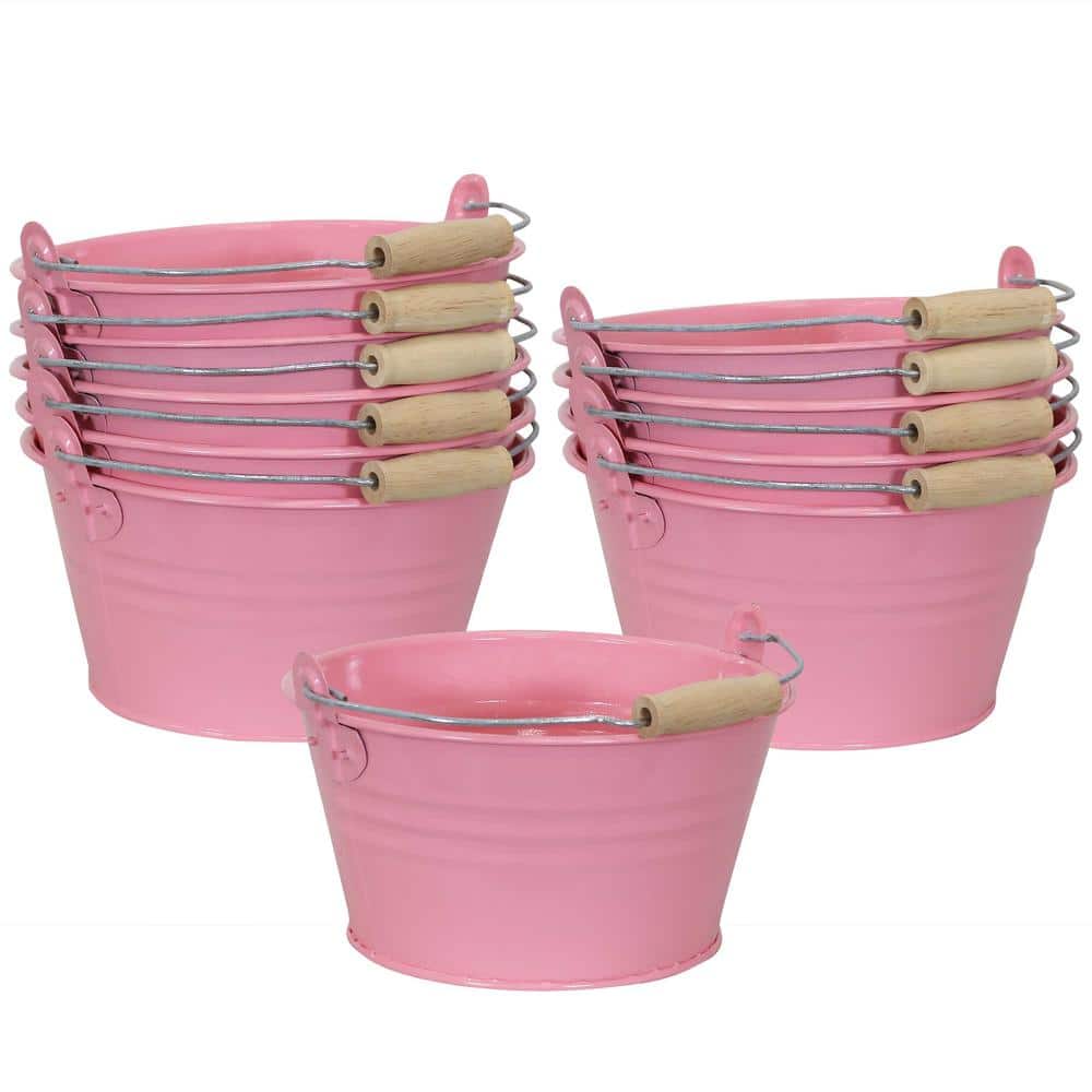 Sunnydaze Decor Galvanized Steel Bucket Planter with Handle - Pink - Set of  10 NHU-521 - The Home Depot