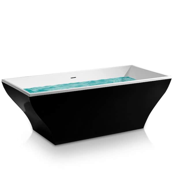 AKDY Freestanding 59.8 in. Fiberglass Flatbottom Non-Whirlpool Double Ended Bathtub in Glossy Black