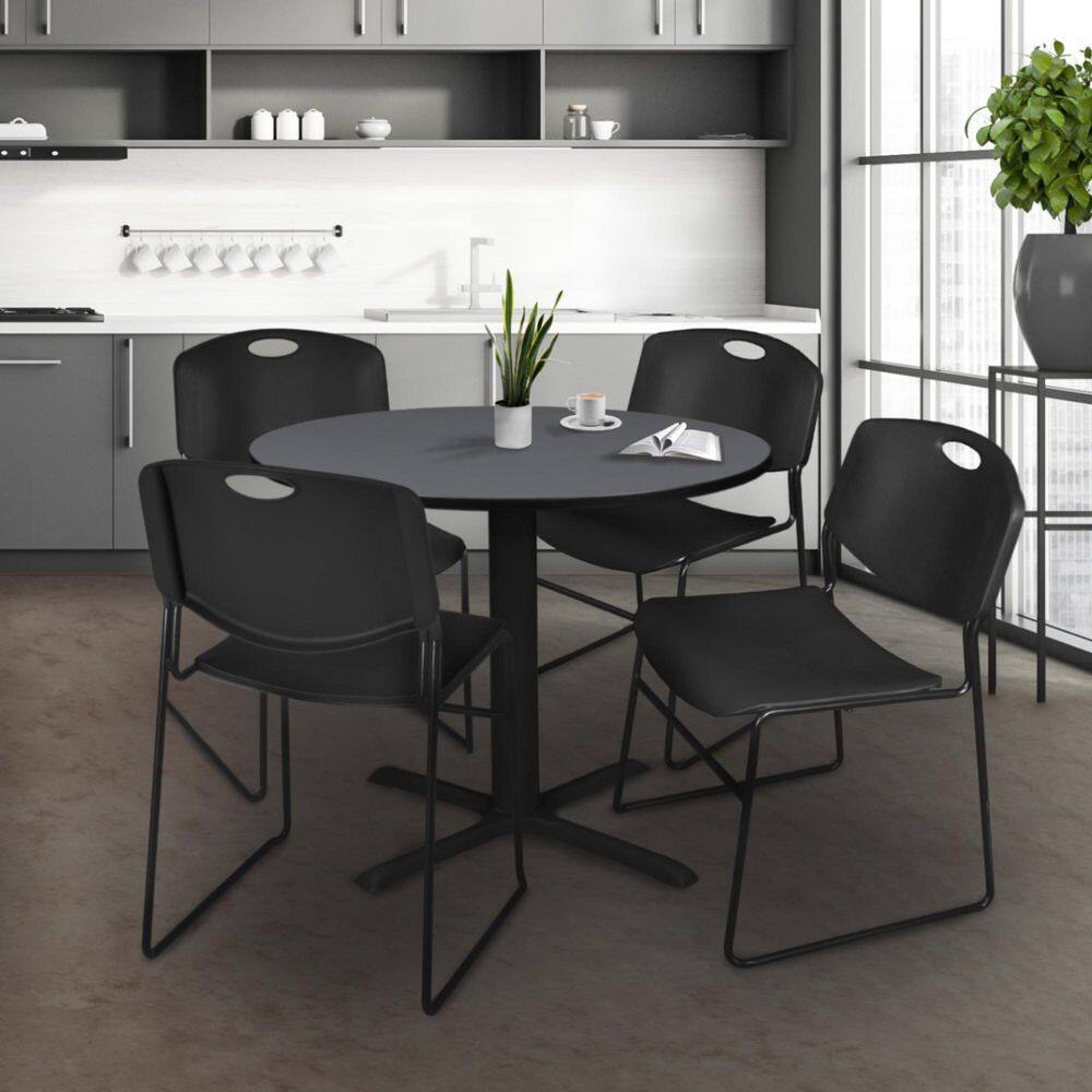 Cain 36 in. Grey Round X-Base Breakroom Table Desk and 4 Zeng Stack Chairs-Black price history on PriceWatchPro