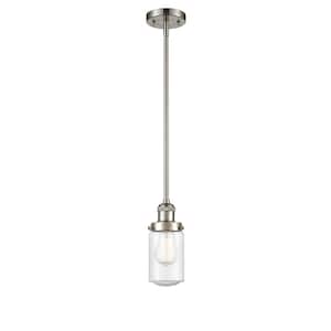 Dover 1-Light Brushed Satin Nickel Drum Pendant Light with Seedy Glass Shade