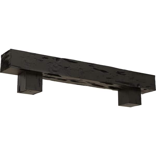Ekena Millwork 8 in. x 8 in. x 4 ft. Pecky Cypress Faux Wood Fireplace Mantel Kit with Alamo Corbels, Burnished Cedar