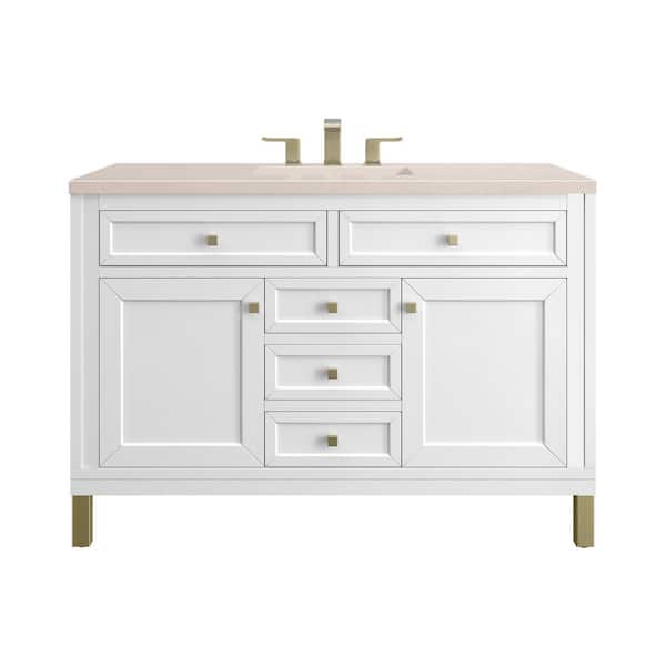 James Martin Vanities Chicago 48.0 in. W x 23.5 in. D x 34 in. H Bathroom Vanity in Glossy White with Eternal Marfil Quartz Top