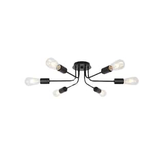 Modern 6-Light Brushed Nickel Semi Flush Mount Sputnik Chandelier for Kitchen Island with Dimmable & No Bulbs Included