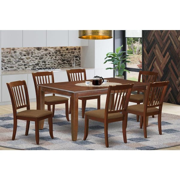 East West Furniture 7-Piece Rectangle Mahogany Finish Solid Wood