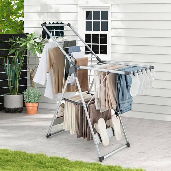 White 32.5 in. W x 19 in. D x 51.5 in. H Metal Foldable Free Standing Drying Rack with 5-Level Adjustable Height