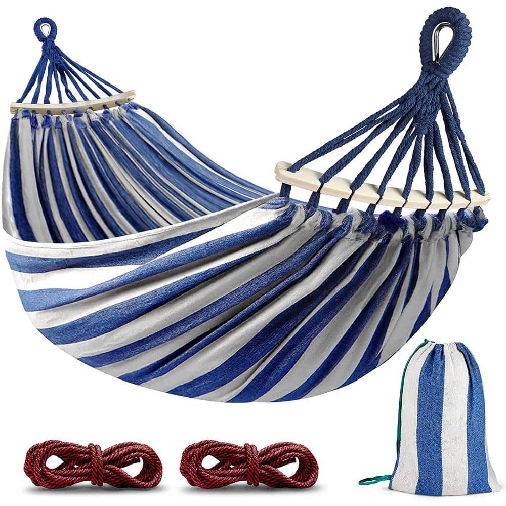 9 ft. 2 Person Durable Canvas Fabric Hammocks with Two Anti Roll Balance Be