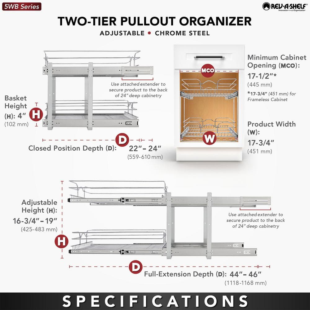 Chrome 2-Tier Wire Basket Pull-Out Shelf Organizer